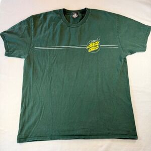 VTG Santa Cruz Skateboards T-Shirt XL Forest Green Flames Yellow Logo Y2K